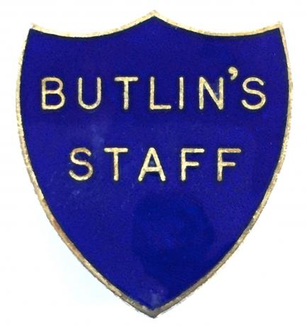 Butlins Holiday Camp blue enamel shield Staff badge