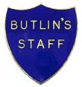 Butlins Holiday Camp blue enamel shield Staff badge