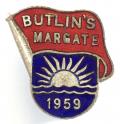 Butlins 1959 Margate Holiday Camp flag and sun badge.