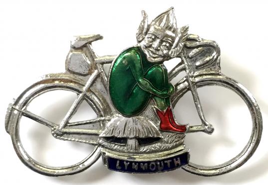 Cyclists Touring Lynmouth souvenir vintage bicycle Elf badge.