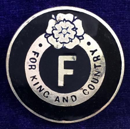 British Fascists 2nd pattern For King And Country membership badge.