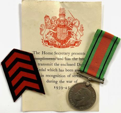 1939 - 1945 Second World War Defence Medal forwarding slip Civil Defence chevron