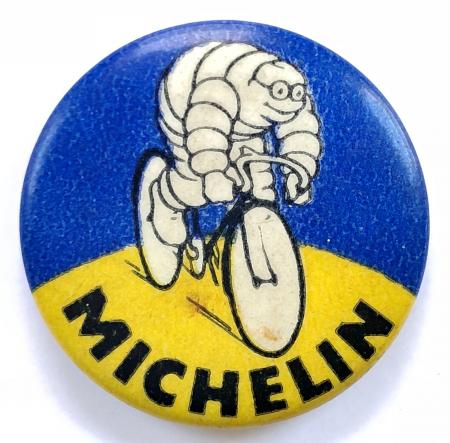 Michelin Man cycle tyre vintage advertising celluloid tin button badge 