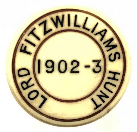 Lord Fitzwilliams Hunt 1902 to 1903 season fox hunting badge.