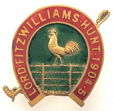 Lord Fitzwilliams Hunt 1904 to 1905 season fox hunting badge.