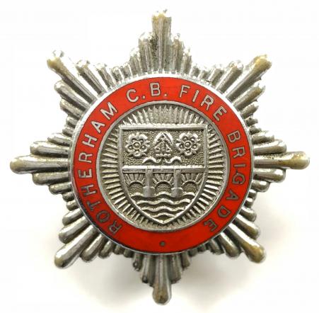 Rotheram County Borough Fire Brigade firemans cap badge 1948 to 1974