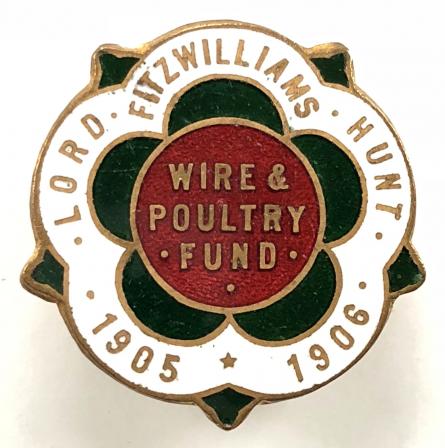 Lord Fitzwilliams Hunt 1905 to 1906 season fox hunting badge