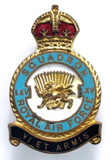 RAF No 65 Battle of Britain Squadron Royal Air Force badge circa 1940's.