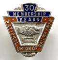 National Union of Railwaymen NUR 30 membership years badge.