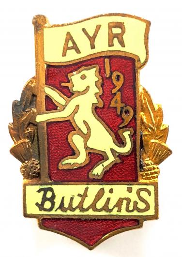 Butlins 1949 Ayr holiday camp lion & flag badge