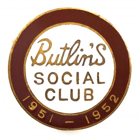 Butlins holiday camp social club badge 1951 to 1952