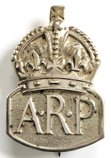 Air Raid Precautions 1938 silver ARP warden pin badge