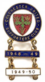 Colchester United football supporters club badge circa 1947
