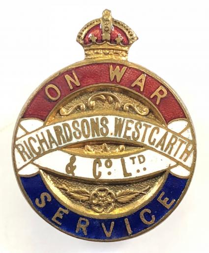 WW1 Richardsons Westgarth & Co Ltd on war service badge