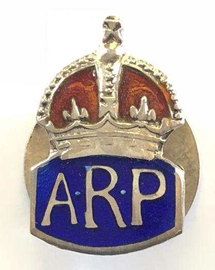 Air Raid Precautions silver and enamel miniature ARP badge
