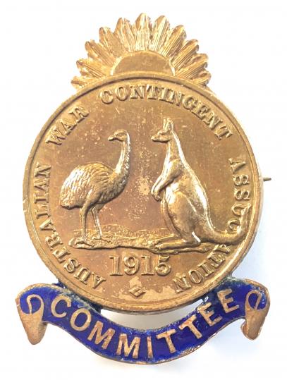Australian War Contingent Association London 1915 committee badge