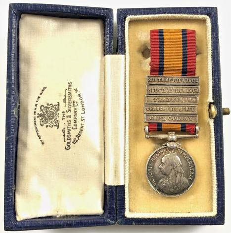 Boer War Queen's South Africa miniature medal and case