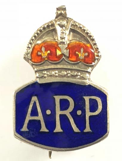 Air Raid Precautions silver and enamel miniature ARP pin badge