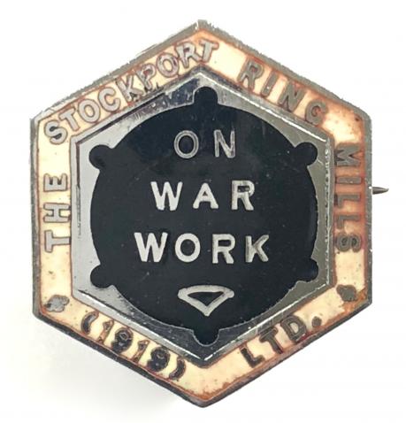 WW2 The Stockport Ring Mills Ltd on war service badge