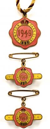 1949 Kempton Park Racecourse horse racing club set of three badges
