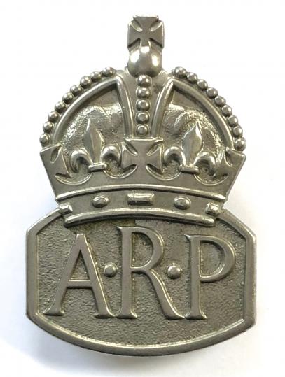 WW2 Air Raid Precautions ARP white metal male warden badge by GAUNT