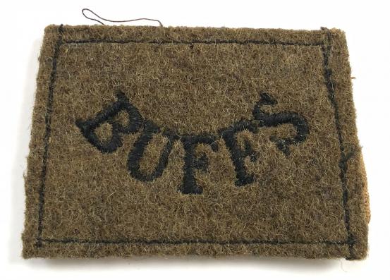 WW2 The Buffs (East Kent Regiment) khaki cloth slip on shoulder title
