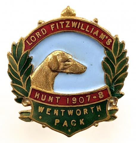 Lord Fitzwilliams Hunt 1907 -1908 season fox hunting badge