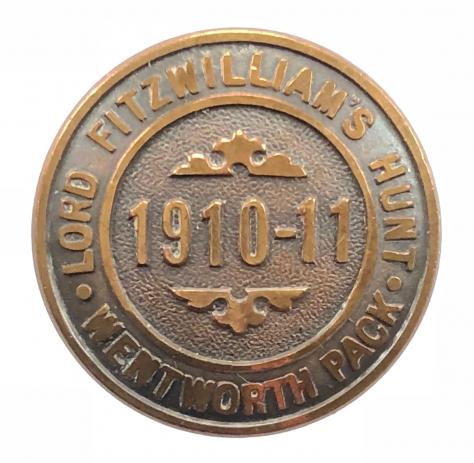 Lord Fitzwilliams Hunt 1910 - 1911 season fox hunting button badge