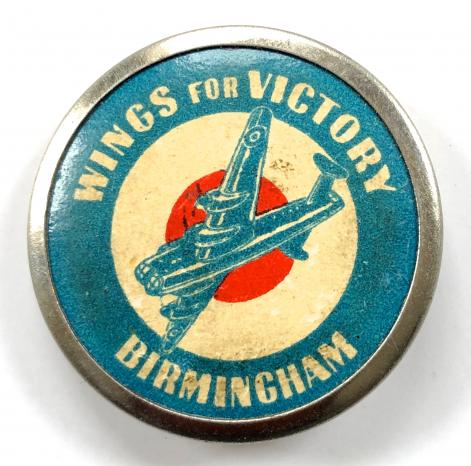 WW2 Wings For Victory Birmingham fundraising tin button badge