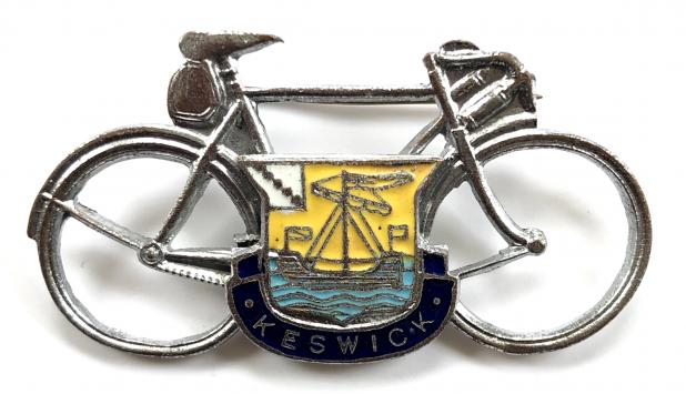 Cyclists Touring Keswick town souvenir vintage bicycle badge