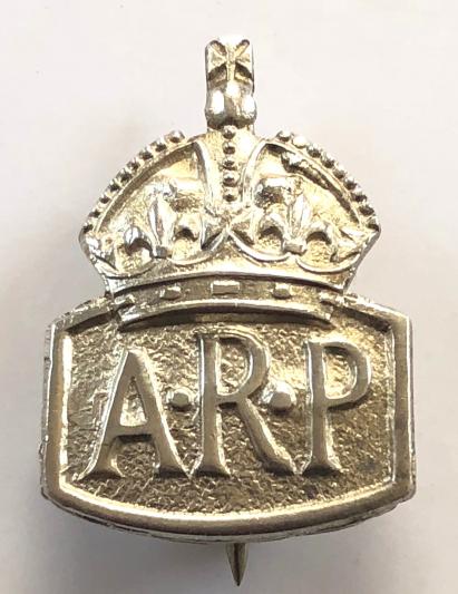 Air Raid Precautions 1939 silver miniature ARP pin badge by William James Dingley
