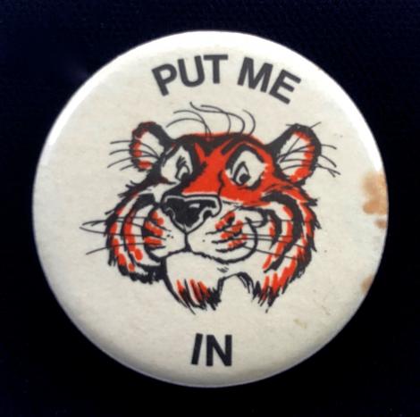 Esso Petroleum PUT ME IN advertising campaign tiger tin button badge