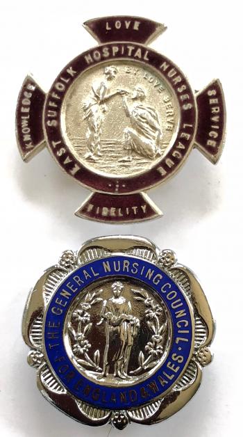 East Suffolk Hospital nurses league1949 silver & SRN badge