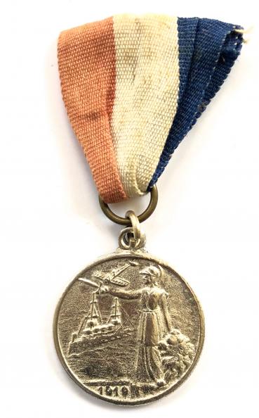 Peace Celebrations 1919 Britannia battleship monoplane medal