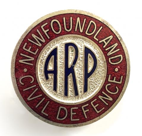 Newfoundland Canada Civil Defence Air Raid Precaution ARP badge by Scully Montreal
