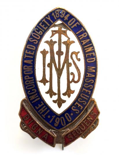 The Incorporated Society of Trained Masseuses nurse badge c1900 -1920