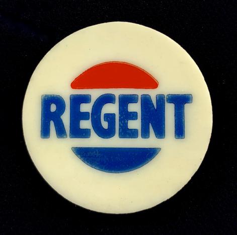 Regent Oil Company celluloid advertising badge circa 1960's