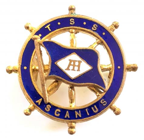 TSS Ascanius Alfred Holt shipping line ships wheel pin badge