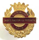 Goodwood Ladies Balcony & Paddock 1909 horse race badge
