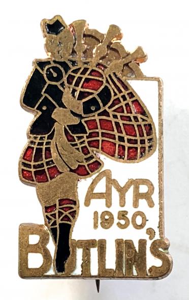 Butlins 1950 Ayr holiday camp Scottish bagpiper badge