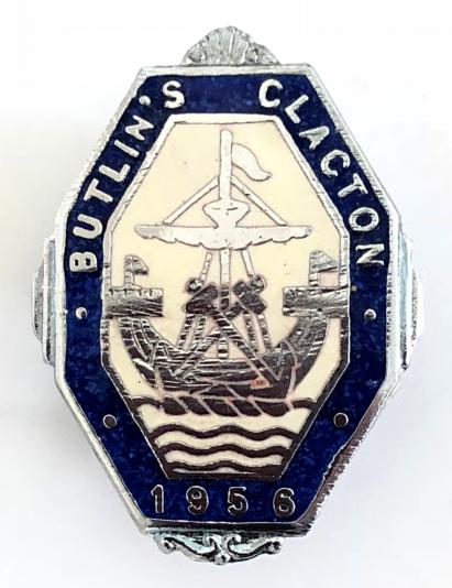 Butlins 1956 Clacton holiday camp sailing ship octagonal badge