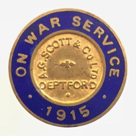 WW1 A.G.Scott & Co Ltd Deptford 1915 on war service badge