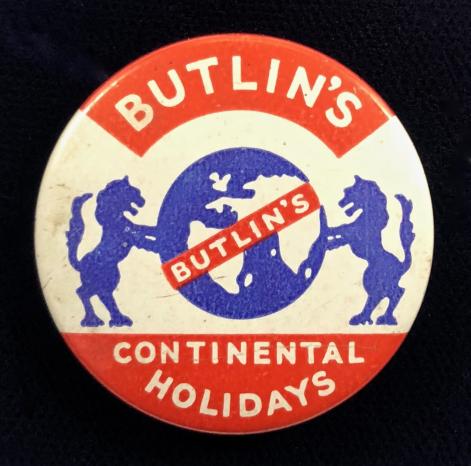 Butlins Continental Holidays cellulid tin button badge