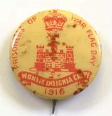 WW1 Suffolk Regt 1916 Prisioners of War Flag Day tin button badge