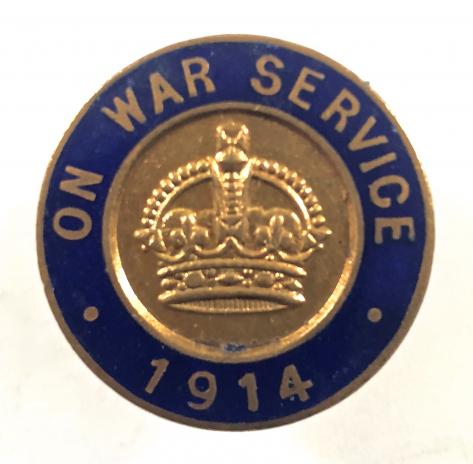 WW1 On War Service 1914 munition workers badge by W.J.Dingley