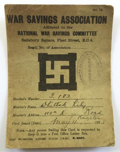 WW1 National War Savings Committee Sopwith Aviation Co lady worker's coupon book