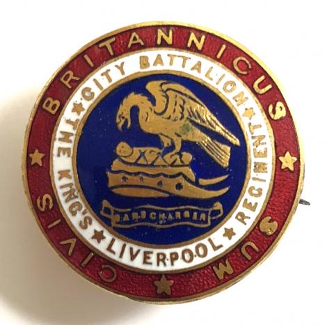 WW1 City Battalion King's Liverpool Regiment enamel lapel badge