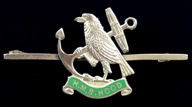 WW2 Royal Navy HMS Hood silver and enamel bar brooch