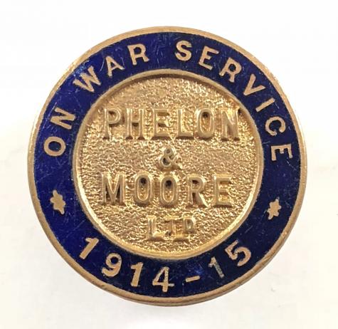 Phelon & Moore Ltd motorcycle manufacturers 1914 On War Service badge