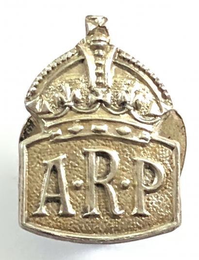 Air Raid Precautions silver miniature ARP badge by Usher Birmingham